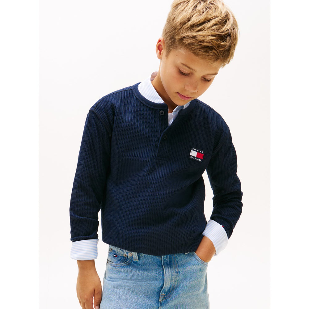Køb Tommy Hilfiger Dark Night Navy Heritage Henley Waffle Tee Ls