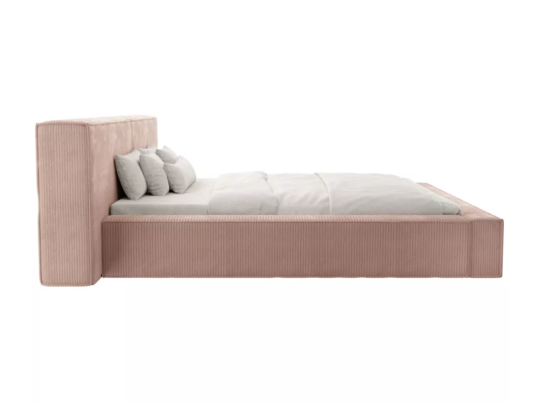 Lit coffre 160 x 200 cm - Velours côtelé - Rose + Matelas - TIMANO de Pascal Morabito