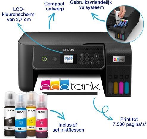 Epson - EcoTank ET-2875 - A4-Inkjetprinter - Zwart - Hervulbare Inkttanks