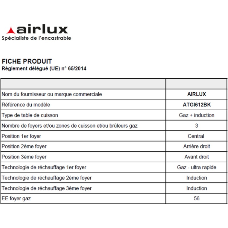Plaque mixte Airlux ATGI612BK
