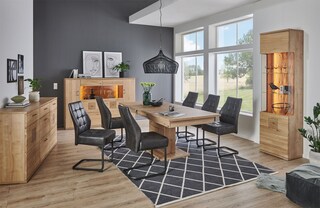 Vitrine Kansas 55x208,6x37,4 cm Alteiche Lamelle massiv geölt - Frontabsetzung Hirnholz
