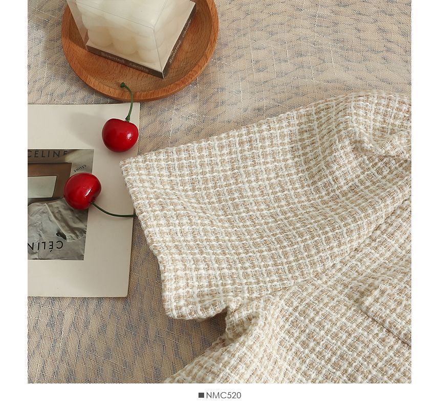 Lemongrass - Tweed crop top met pofmouwen