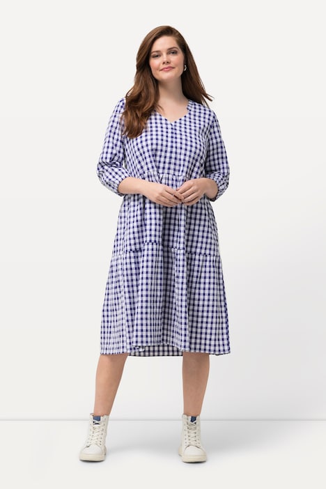 Tunika-Midikleid, Bubble-Qualität, V-Ausschnitt, 3/4-Arm