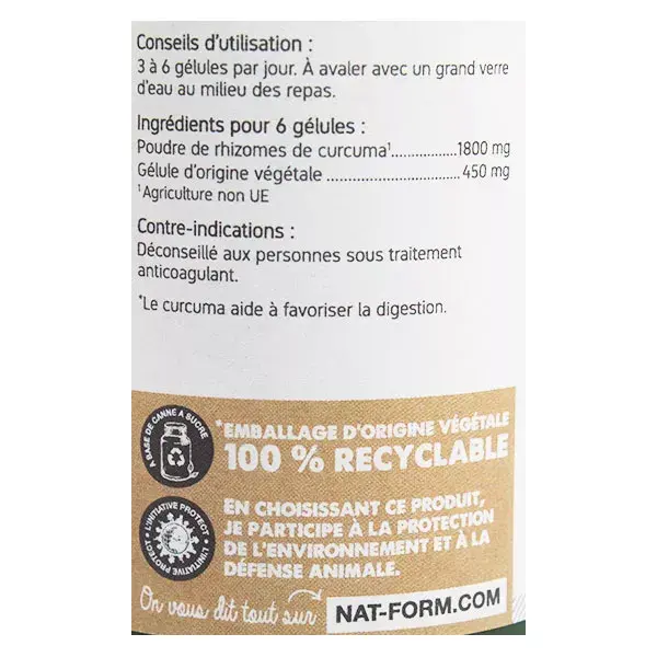 Cápsulas de cúrcuma original Nat & Form, 200 unidades