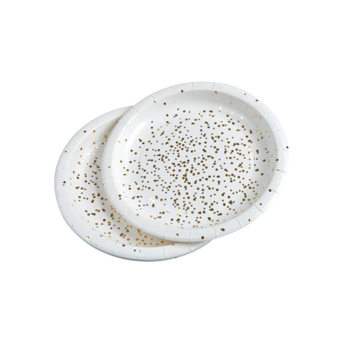 SET 6 ASSIETTES CARTON D.18.5CM CONFETTIS OR