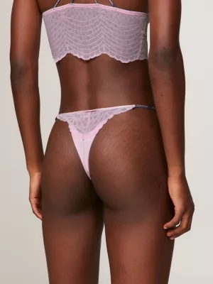 Calcinha fio dental Essential Lace com logo e alça