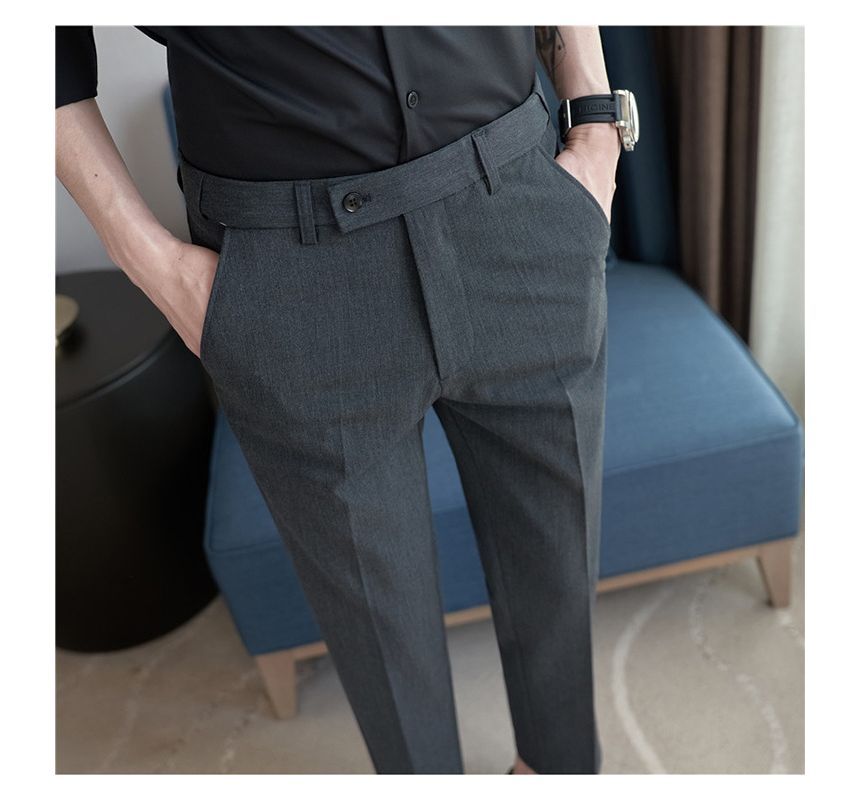 Deepwood - Mid Rise Plain Cropped Tapered Dress Pants