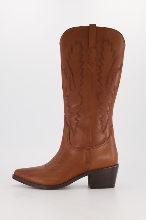 Leder-Cowboystiefel, XXL-Schaft, Westernstiefel, Stickerei, Weite H