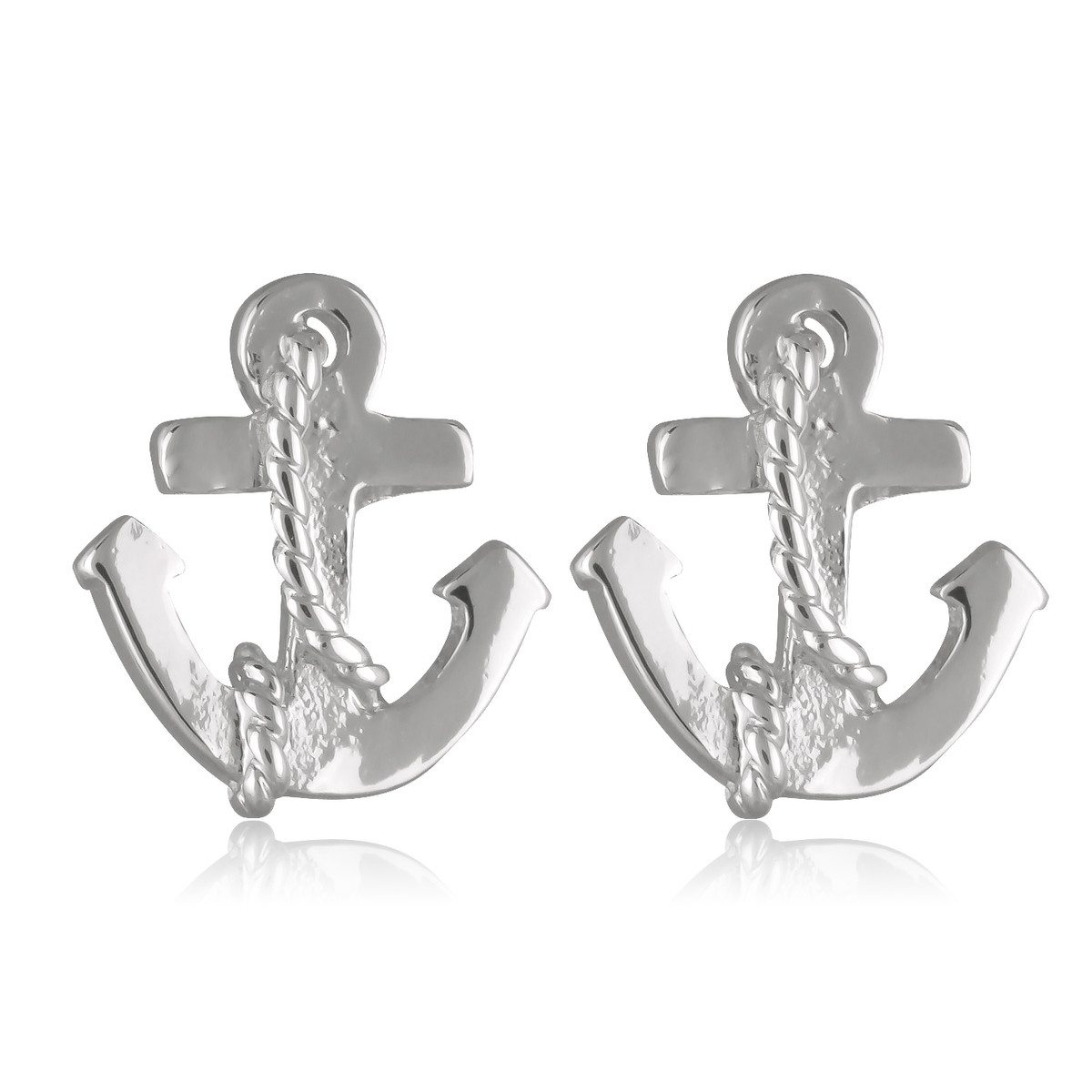 Boucles d'oreille argent rhodié ancre de marine
