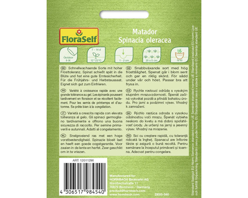 Spinazie Matador 20 g FloraZelfbestuivend Zaad Groentezaden
