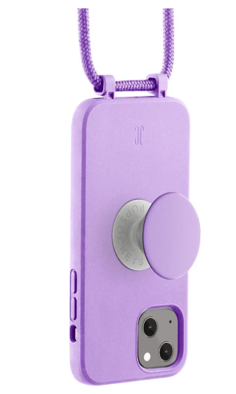 (by Just Elegance) iPhone 13 PopGrip 3in1 Necklace Gummi Hülle   Handykette (150cm)   PopSockets (30132) - Lavendel