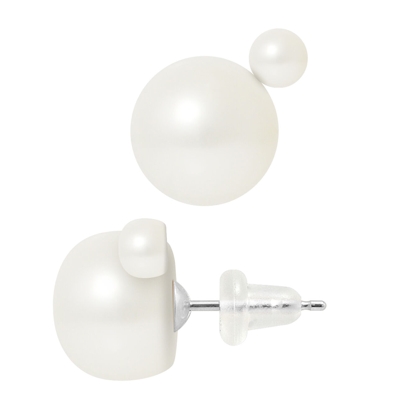 Mitzuko Boucles d'oreilles Duo Argent rhodié Perles d'Eau Douce blanches