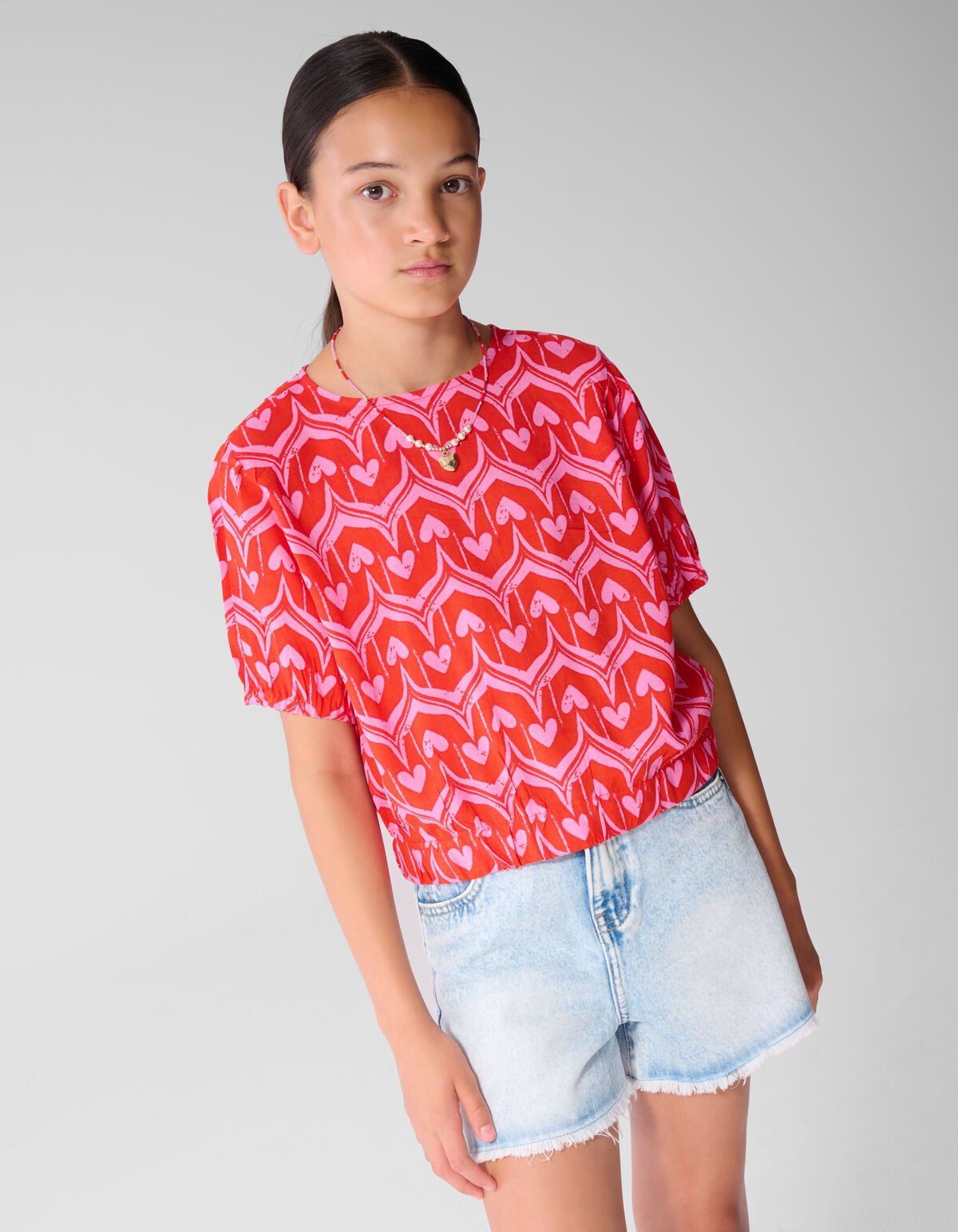 Heart Print Top Roze/Rood