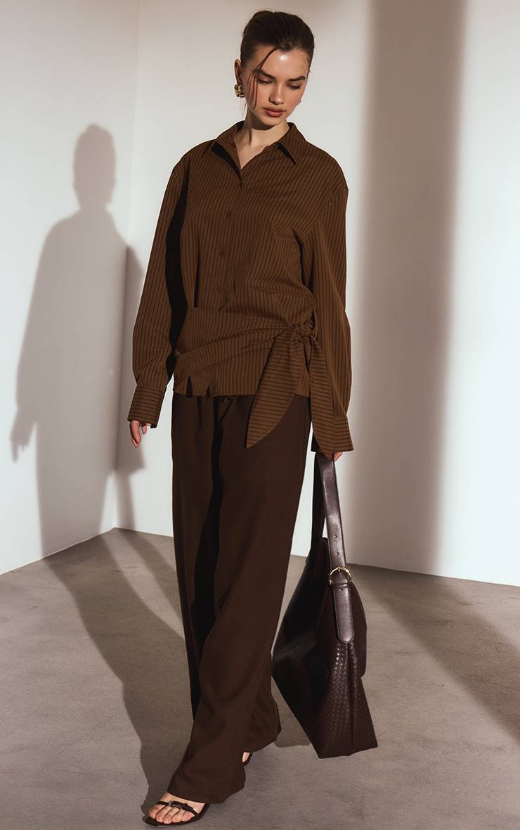 Chocolat Pantalon Taille Basse Ajusté Avec Cordon De Serrage En Tissu Brossé
