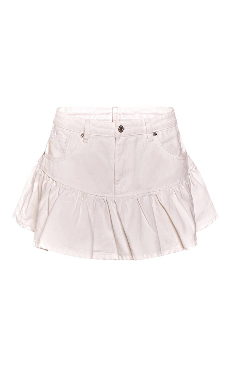 Blanc Jupe Mini En Denim Plissée À Taille Basse