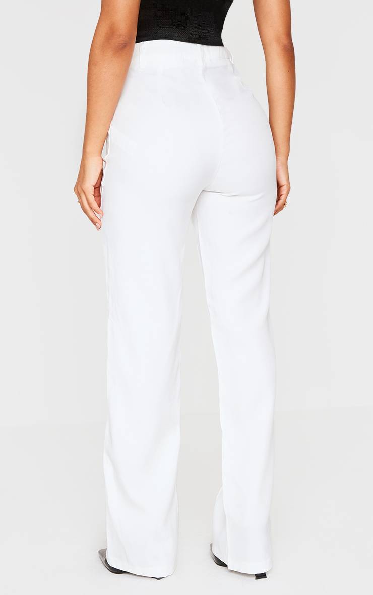 Blanc Pantalon Droit Taille Haute Petite