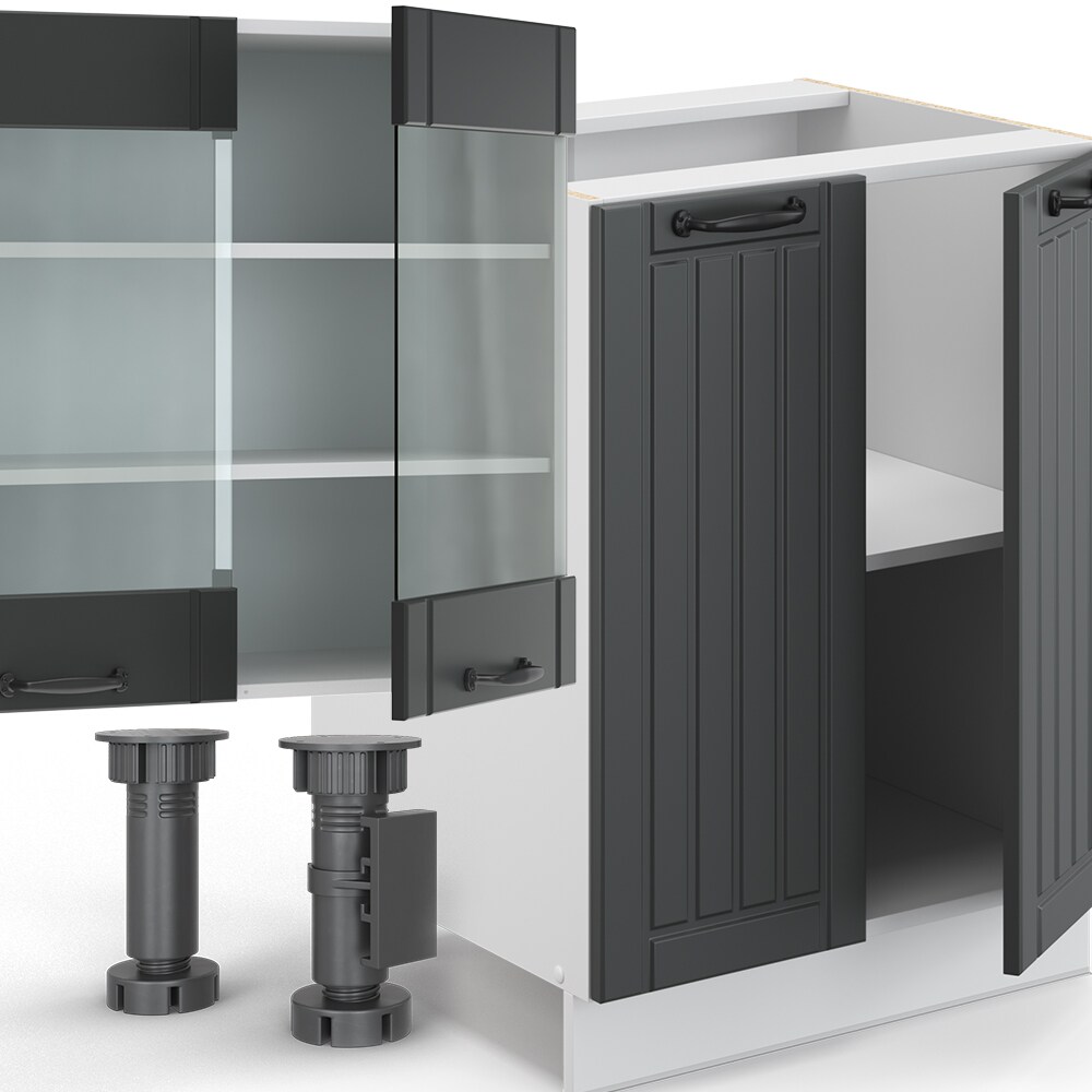 Vicco Küche Fame-Line 240 cm Küchenzeile Landhaus Küchenblock Einbau Anthrazit