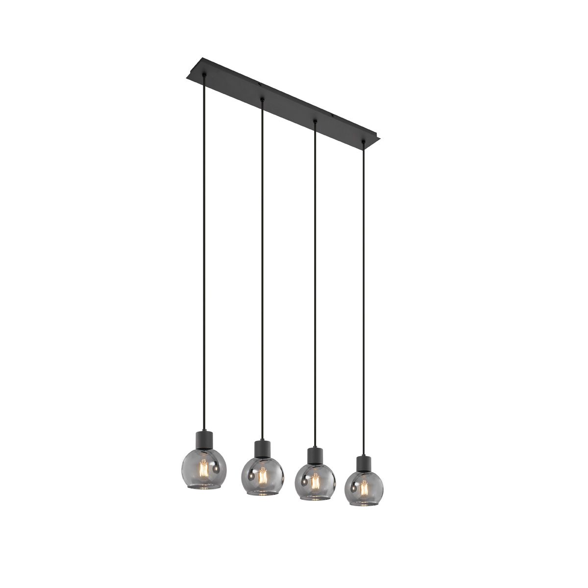 Art Deco hanglamp zwart met smoke glas langwerpig 4-lichts - Vidro