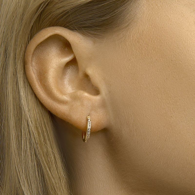 Klapoorringen - 14K Geelgoud - Zirkonia - 2mm - Scharniersluiting