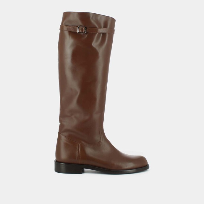Bottes hautes et boucles latérales  en cuir cognac