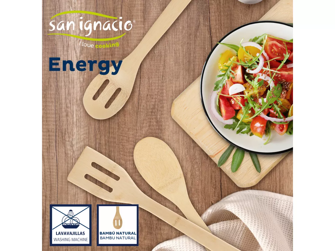 Set de batteries de cuisson à châtiment + ustensiles de cuisine en bambou 3 pc