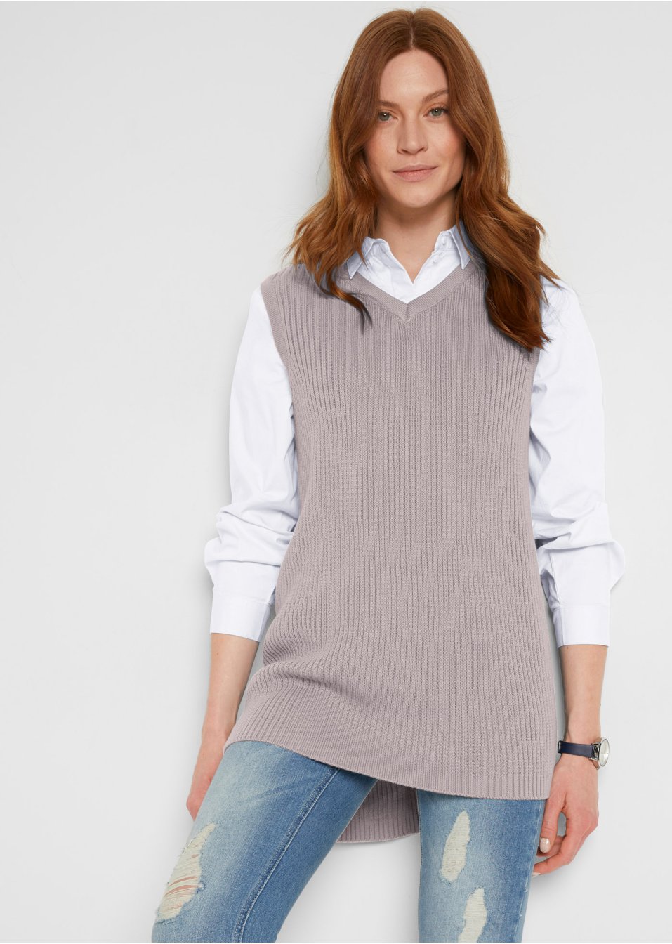 Pull sans manches style court-long