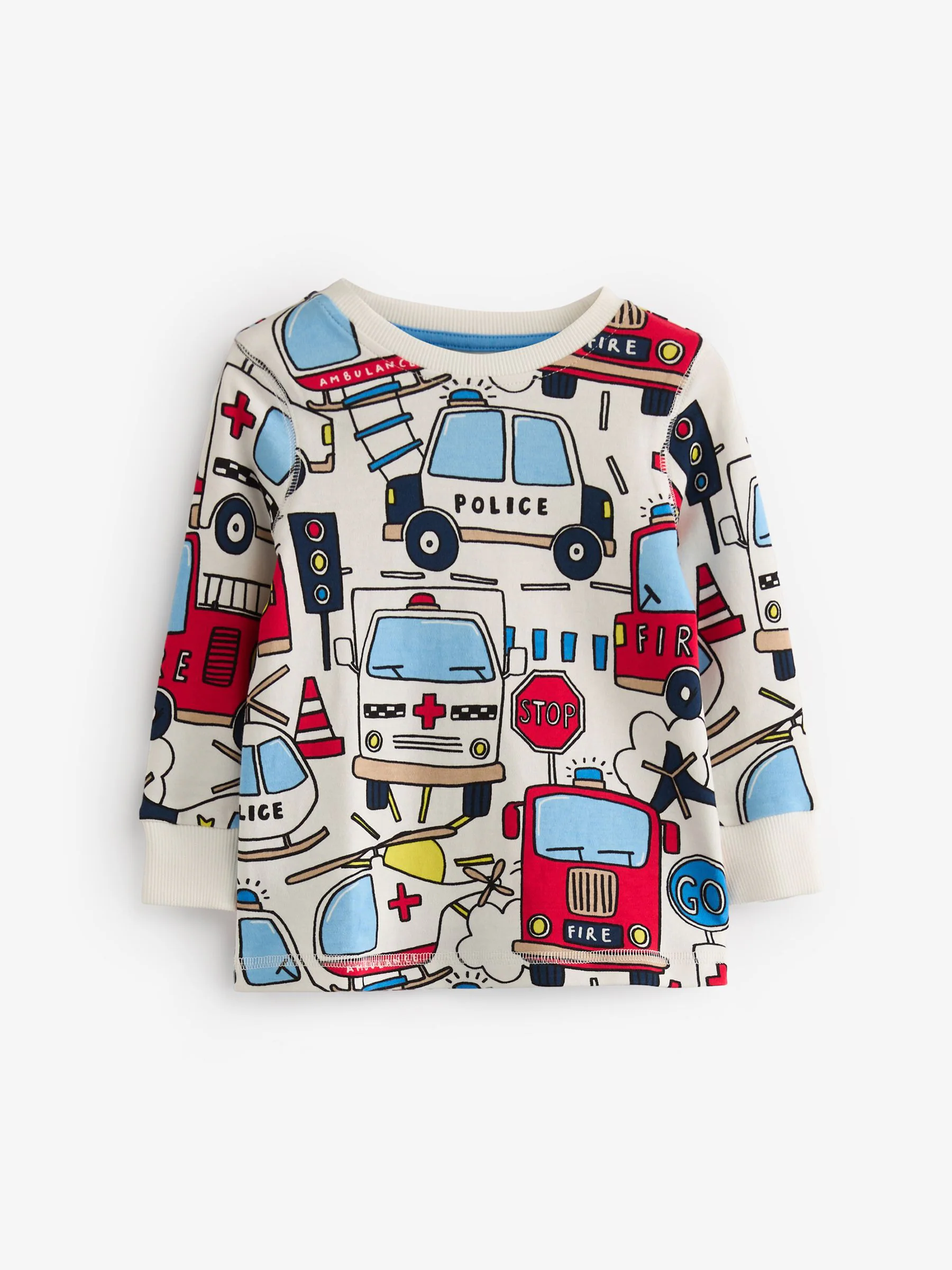 Rood/blauw met hulpvoertuigenprint - Mini Knusse Pyjama's 3 Set (9mnd-10jr)
