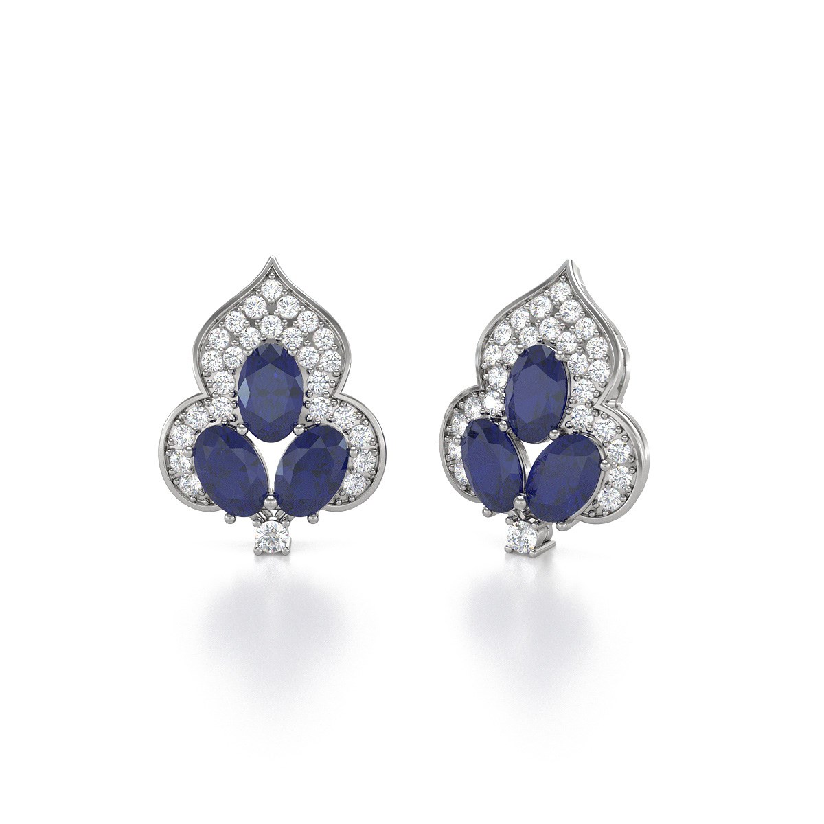 Boucles d'oreilles ADEN Or 585 Blanc et Saphir 3.5grs