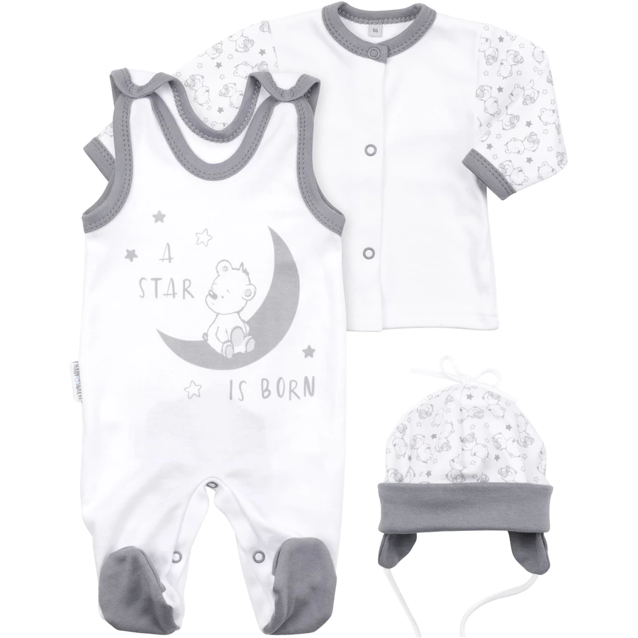 Baby Sweets 3tlg Set Strampler + Shirt + Mütze A star is born weiß grau