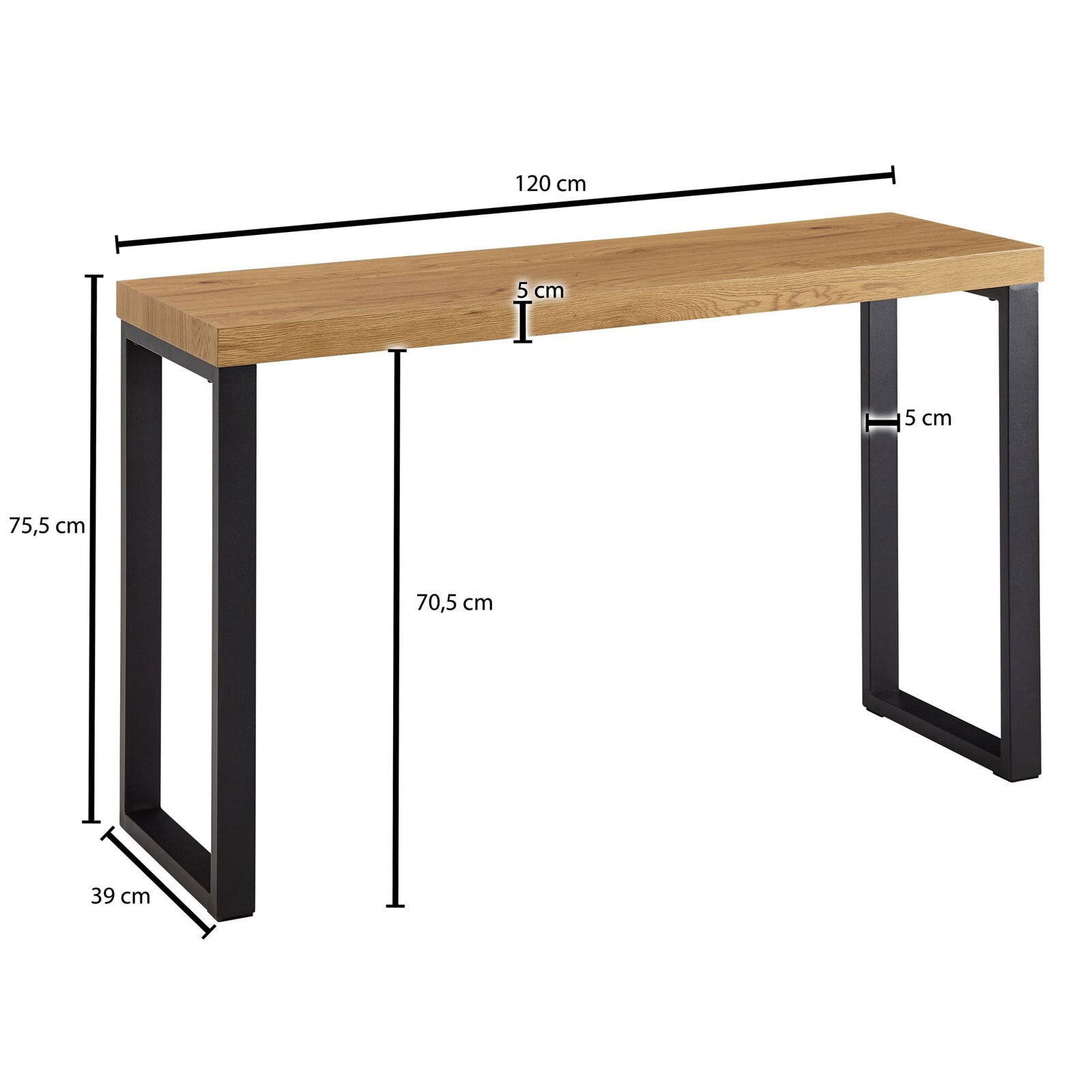 Konsolentisch 120 x 76 x 39 cm Eiche-Dekor/schwarz