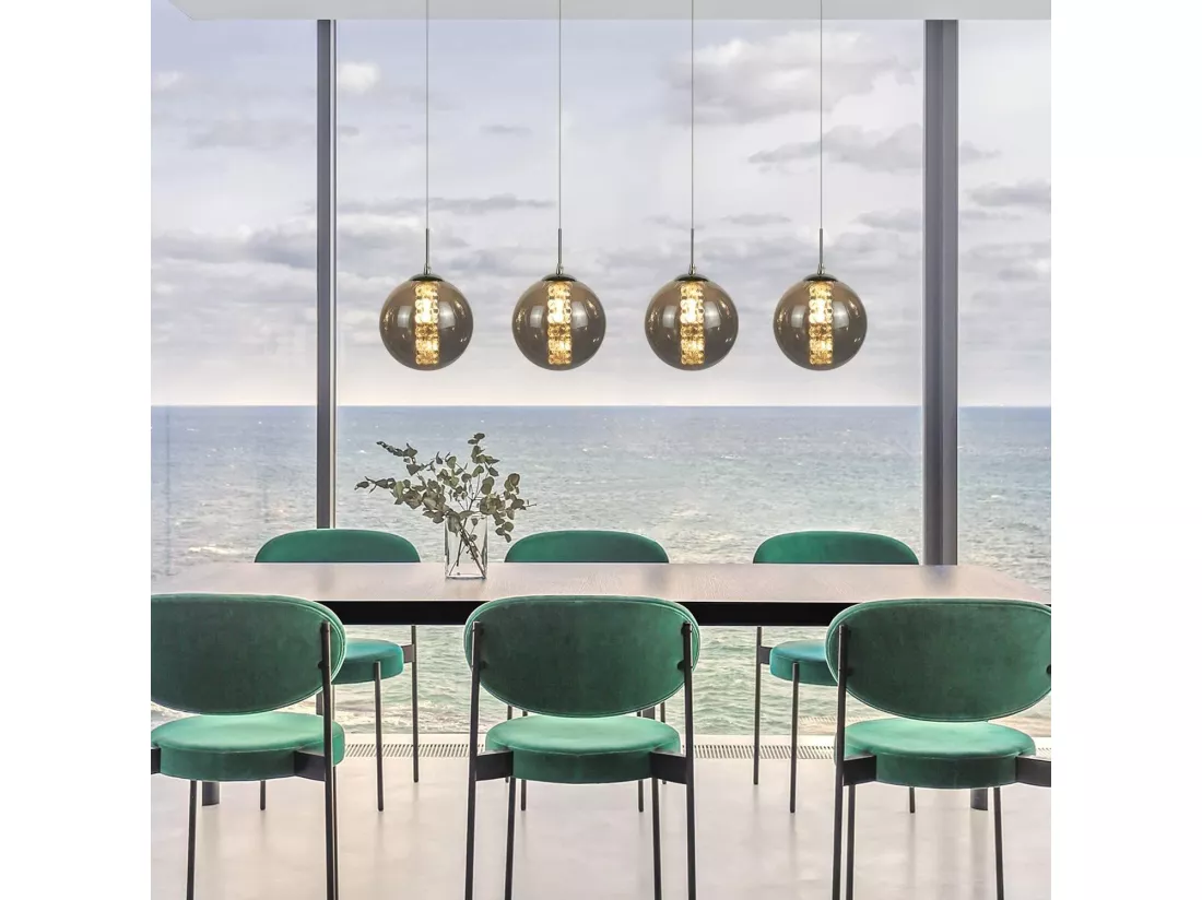 NETTLIFE Suspension verre gris diamètre 70 cm G9 table à manger lustre réglable en hauteur 4 lampes en couleur lampe de table à manger pour cuisines