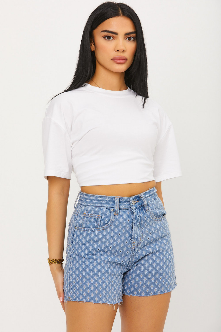 Short bleu à trous