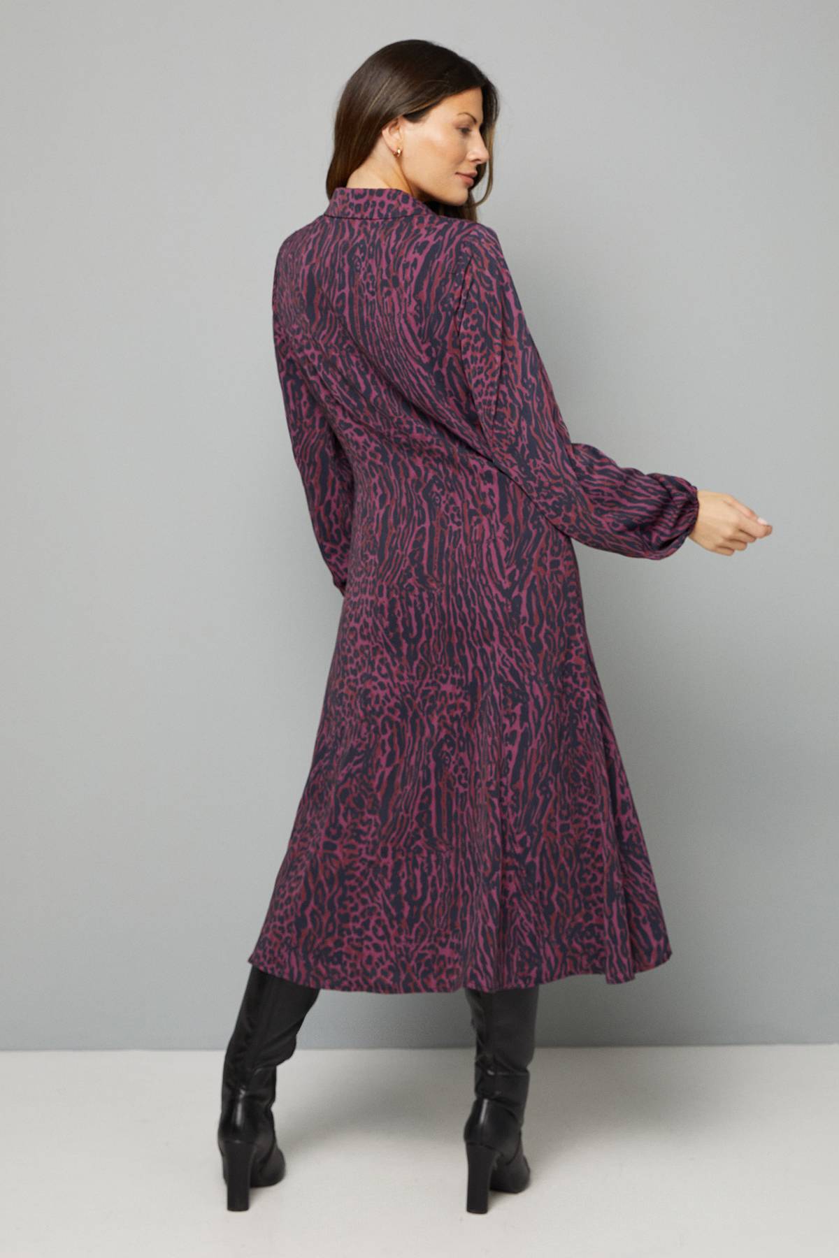 Wallis Robe Chemise à Imprimé Léopard avec Godets