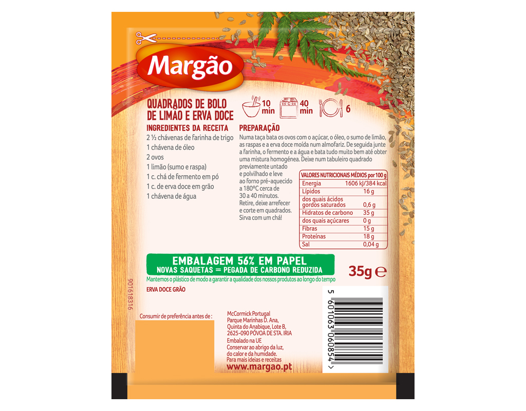 ERVA DOCE MARGÃO GRÃO SAQUETA 35G