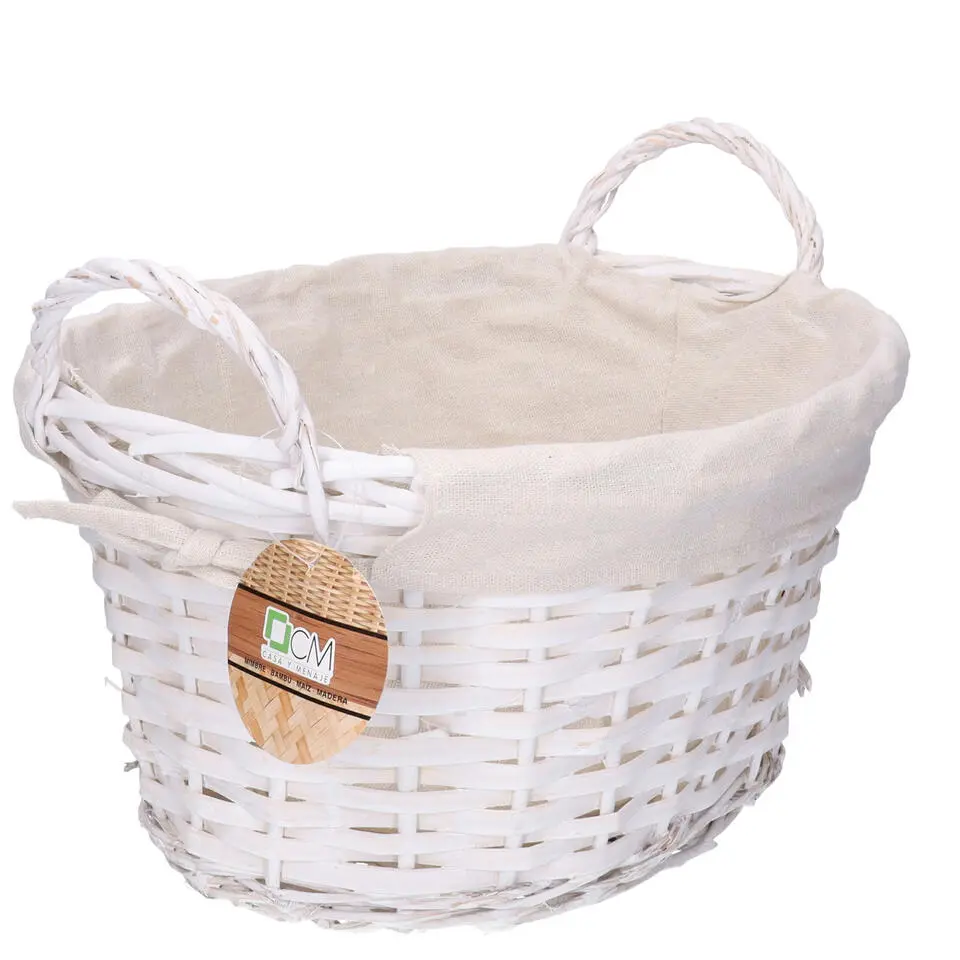CM Rieten opbergmand - gevlochten rotan - wit - 35 x 25 x 24 cm