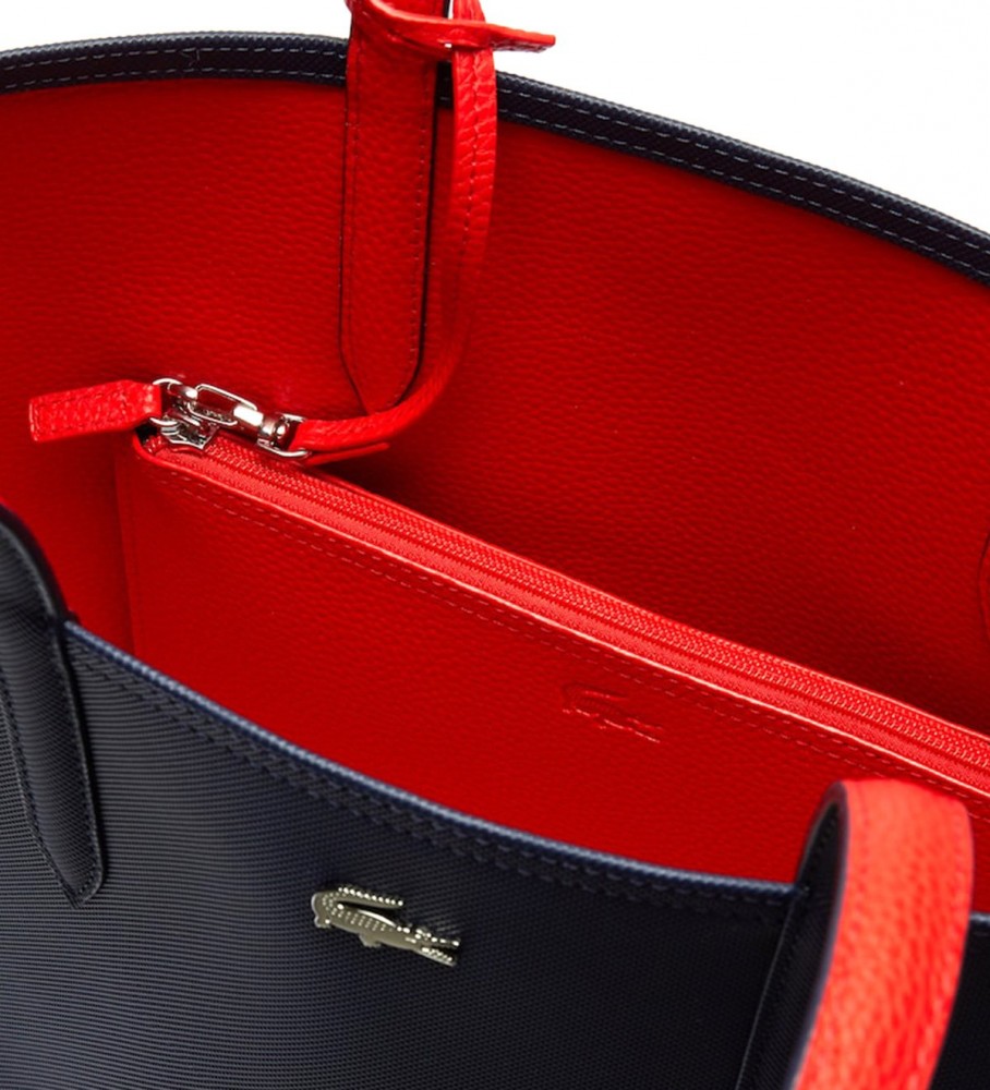 Bolsa reversível Lacoste Anna, azul-marinho/vermelha - 47x30x14 cm -