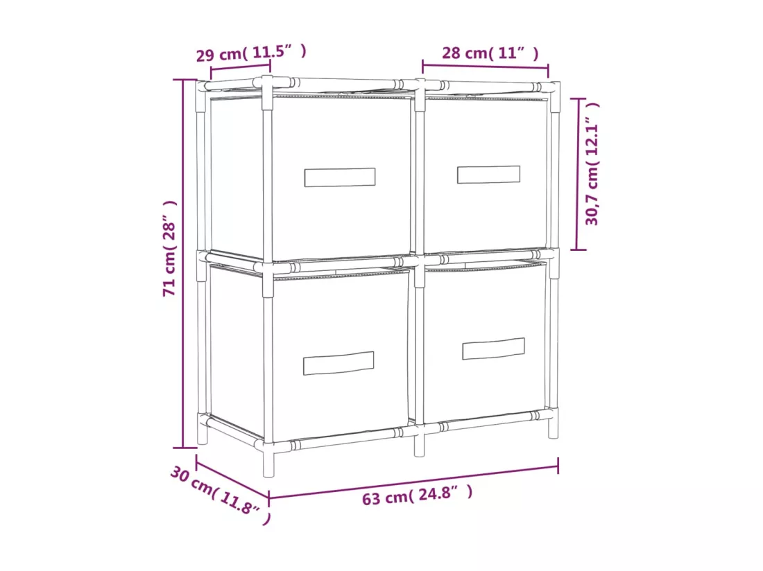 Armoire de rangement 4 paniers en tissu Crème 63x30x71 cm Acier
