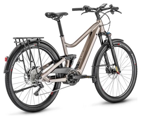 VTC Électrique Tout-Suspendu Moustache Samedi 27 Xroad FS 3 Smart System Shimano Deore 11V 500 Wh 27.5'' Beige 2023