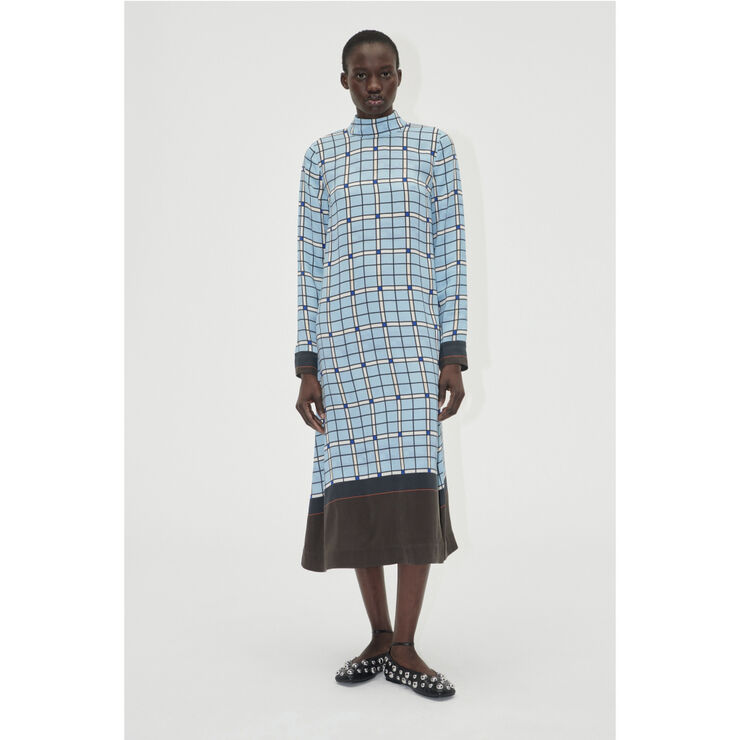 Stine Goya Long Sleeve Midi Dress, 2263 Dry Viscose Window check