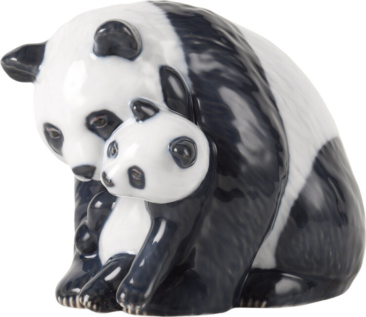 Royal Copenhagen Panda med Unge Figur, 13 cm Hvid