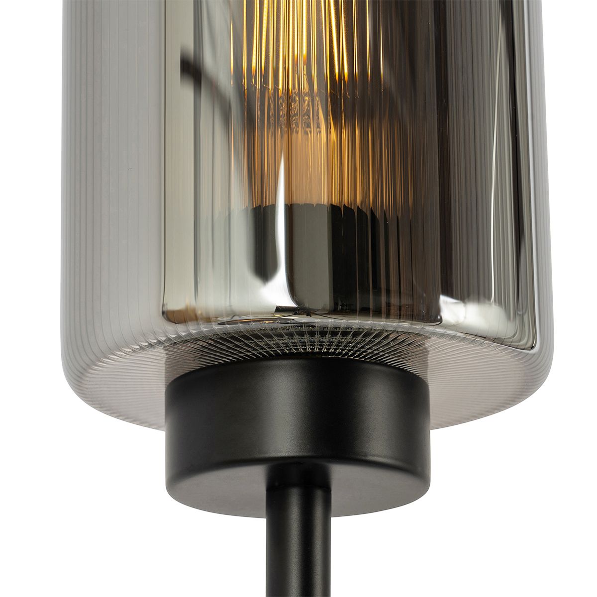 Art Deco vloerlamp zwart met smoke glas 2-lichts - Laura