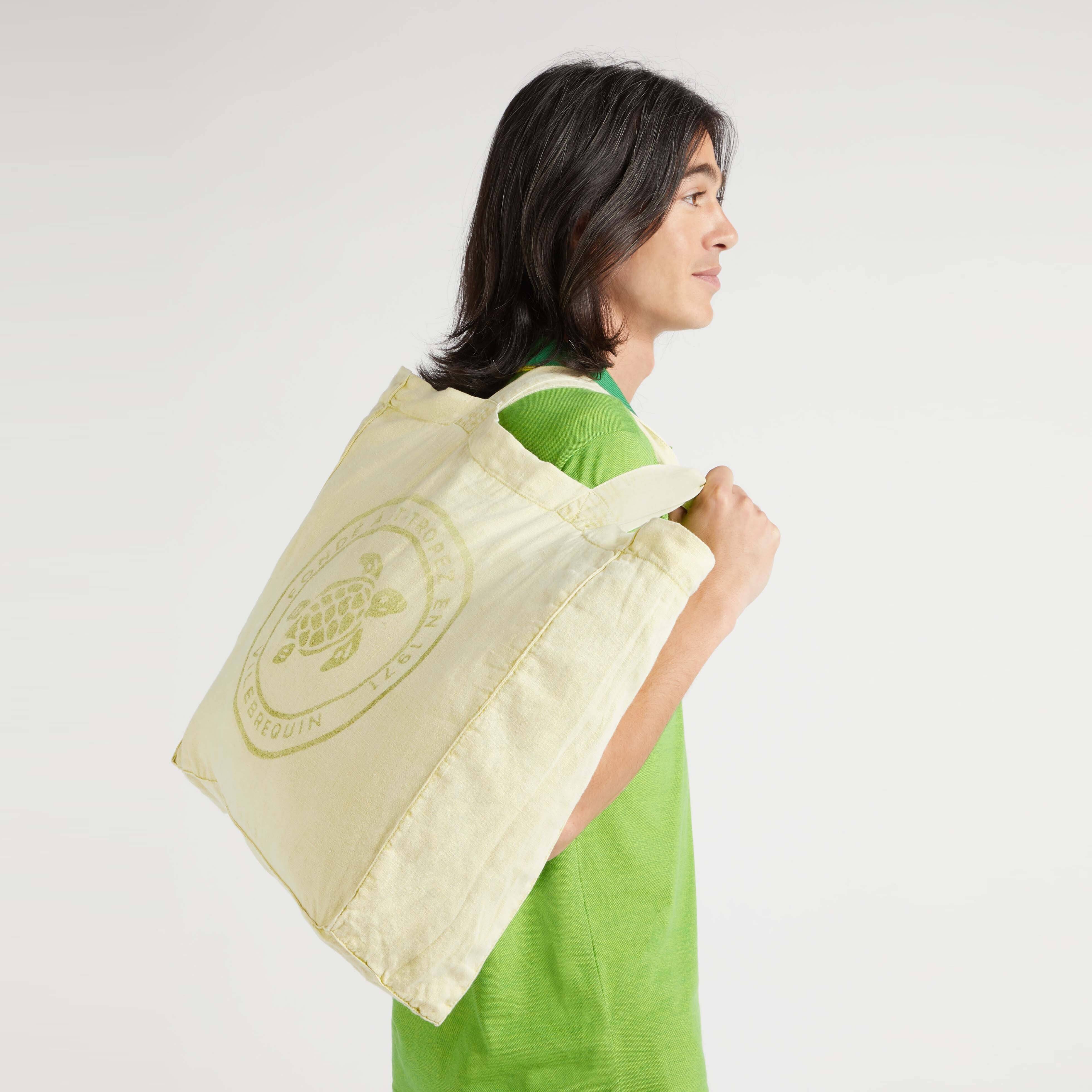 Tote Bag de Plage en Lin Unisexe Teinture Minérale