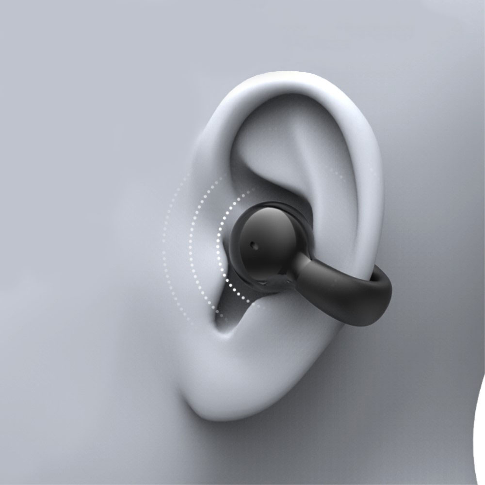 Ohrclip Wireless Bluetooth 5.3 Kopfhörer In-Ear Headset mit Noise Cancelling und bequemer Silikon Halterung (IPX5) - Schwarz