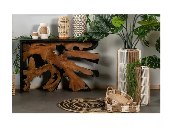 Console racine de teck contour bois noir ARIZONA