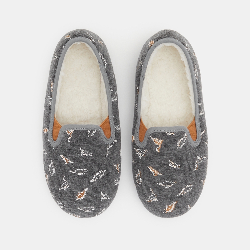 Chaussons fourrés dinosaures gris garçon