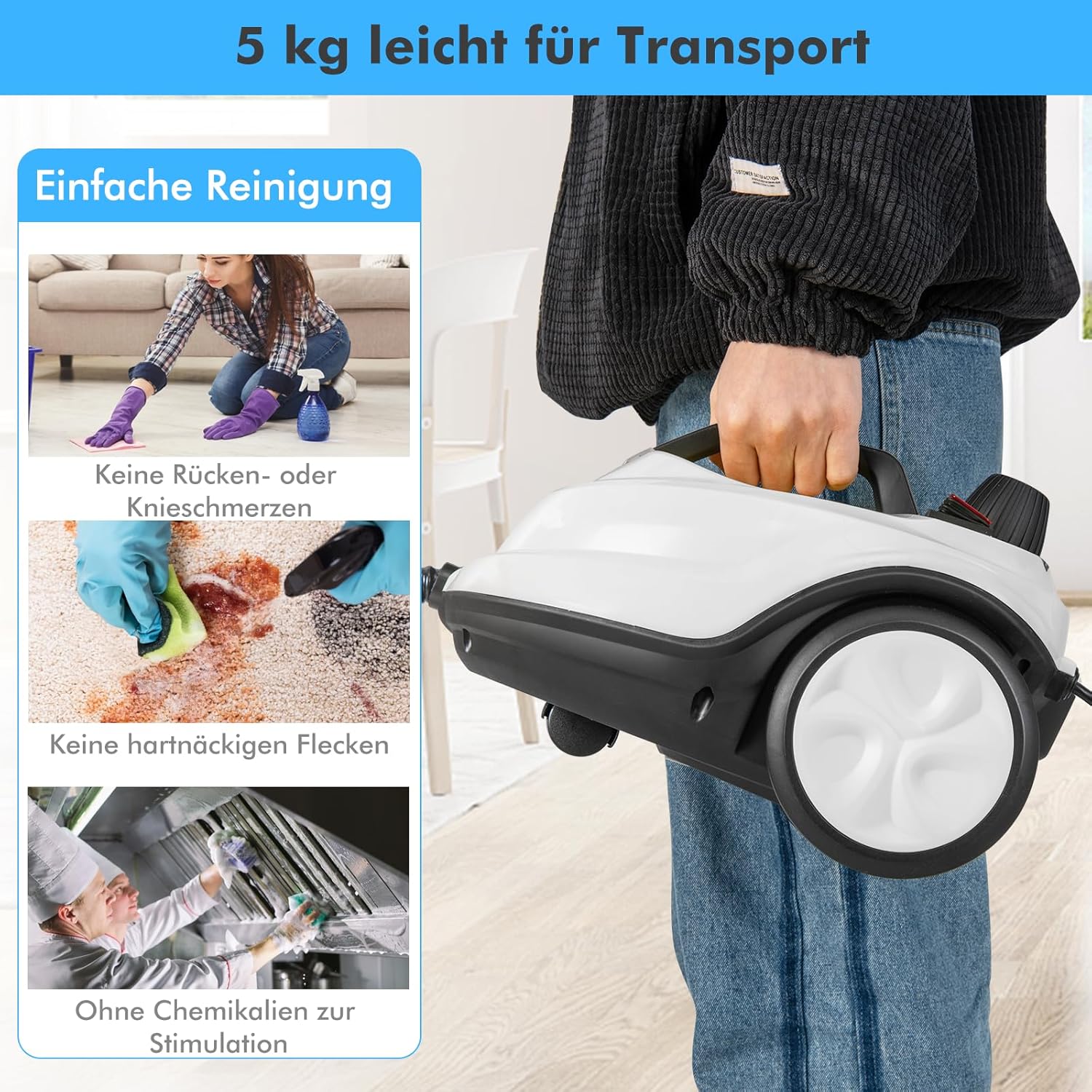 COSTWAY Dampfreiniger 2000W, Dampfdruck: max. 5 bar, Temperatur bis zu 160℃, Flächenleistung: 108 m², 1,8L Tank, Aufheizzeit: 8 Min., Dampfgeräte inkl. 13 Zubehör & 5m lange Netzkabel (Weiß)