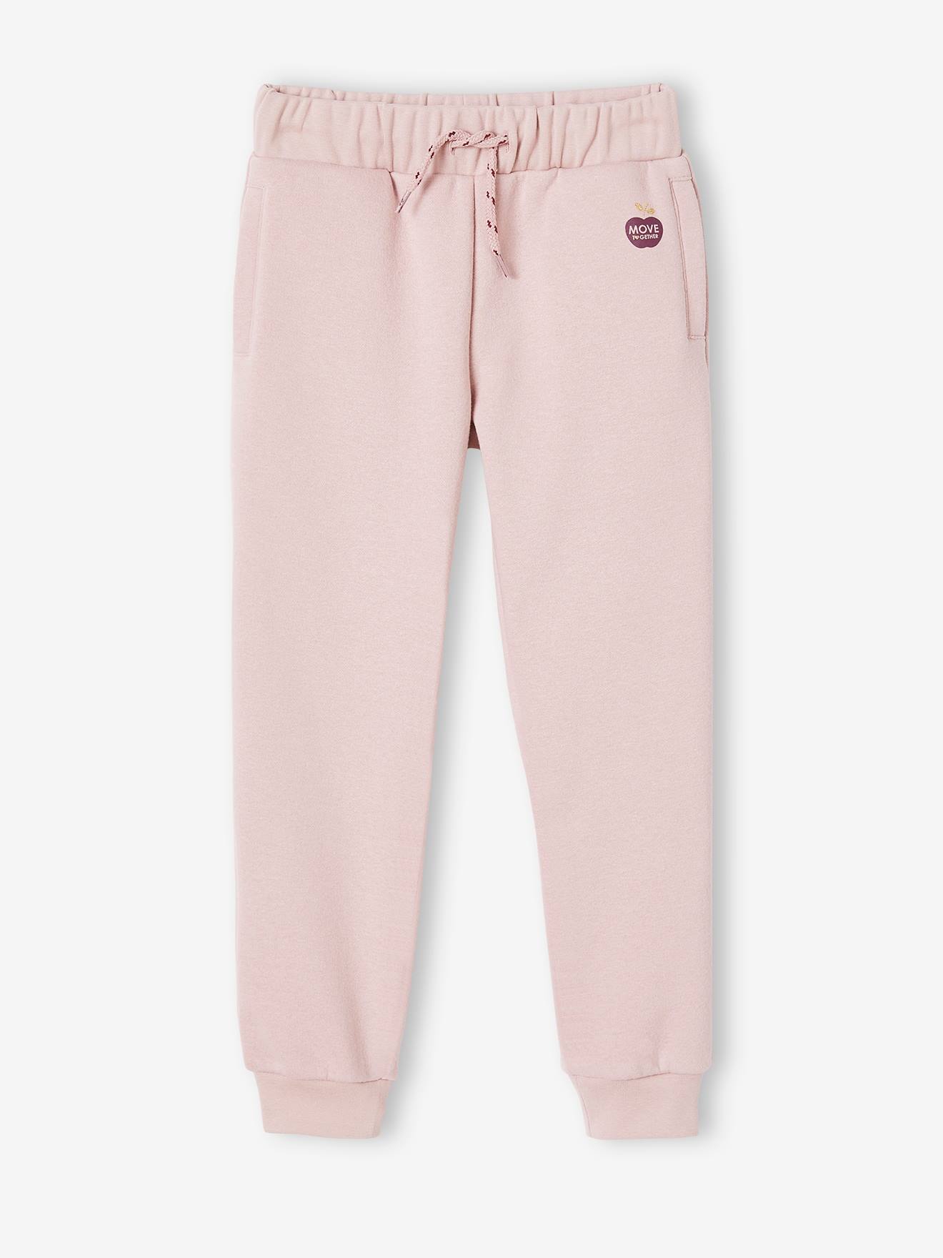 Calça de moletom para meninas, lisa, azul médio com estampas.