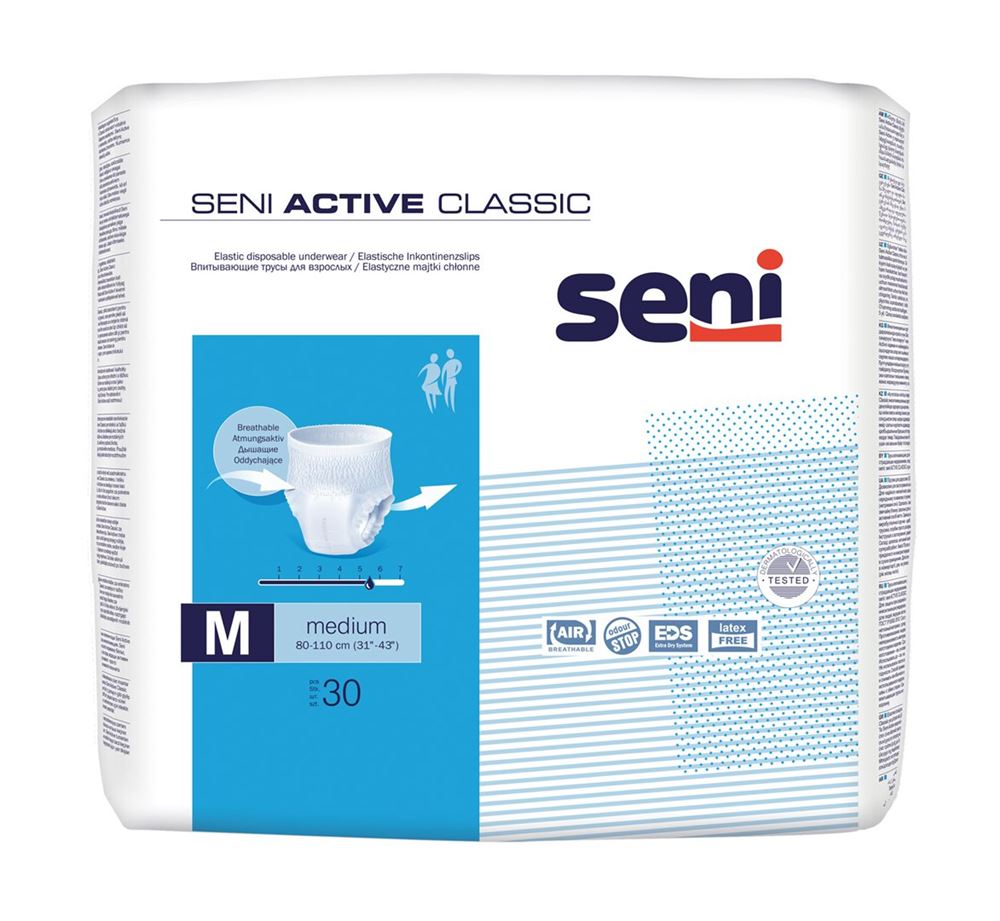 Seni Active Classic Einweghosen<br>30 Stück, Beutel, M, atmungsaktiv Hüftumfang 80-110cm 5.5 Tropfen