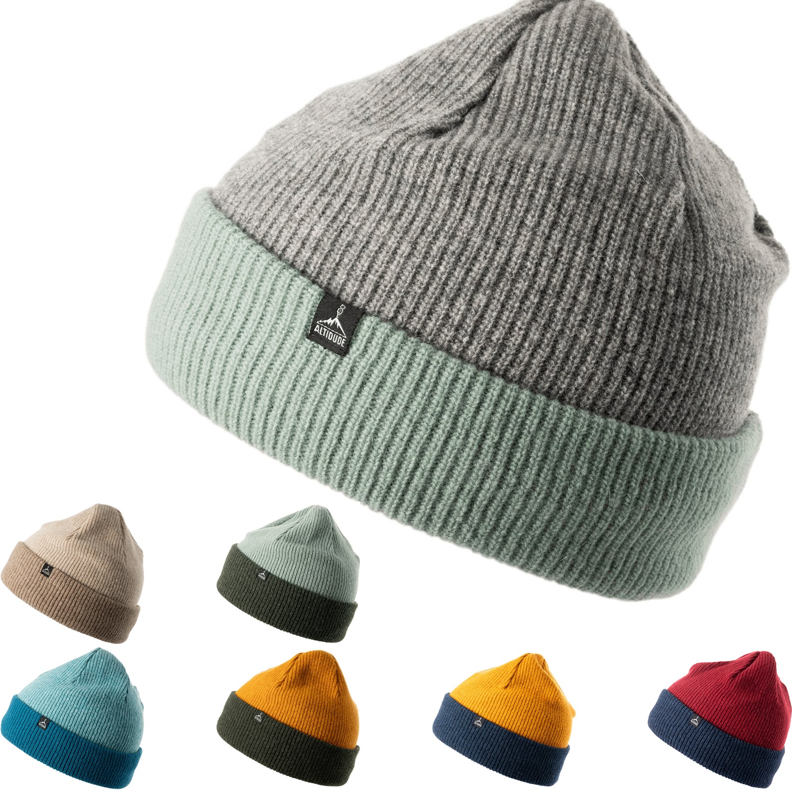 ALTIDUDE Winter Mütze Hermit Duo Rip Strickmütze Unisex Beanie Lamm Merino Wolle Farbe: Navy/Bordeuax