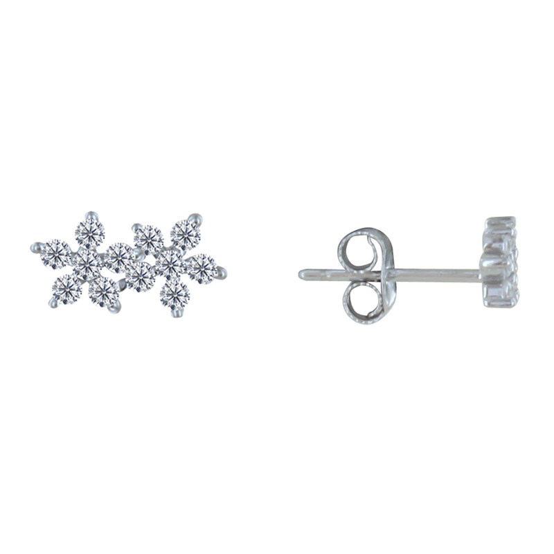 Boucles d'Oreilles Argent Deux Petites Fleurs de Strass